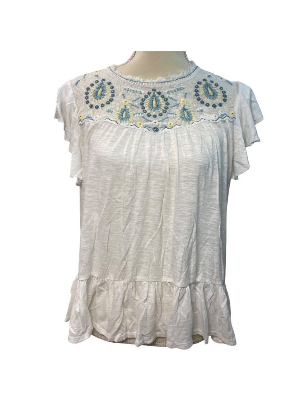 Lucky Brand Embroidered Boho Blouse Women's Size Large Lightweight Cotton Modal